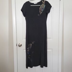 Black Midi Dress Featuring Koi Fish Design